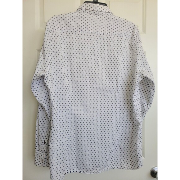 Ted Baker Men Cream Blue Diamond Pattern Dress Shirt Size 5 100% Cotton Portugal - Picture 2 of 11